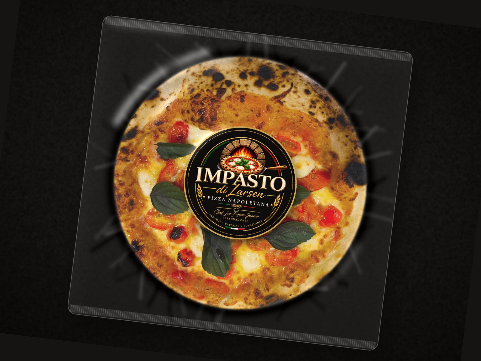 Pizza napoletana congelada, pronta para aquecer, embalada a vácuo com o selo Impasto di Larsen